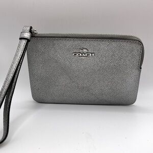 Coach Silver Metallic Leather Wristlet with Removable Strap